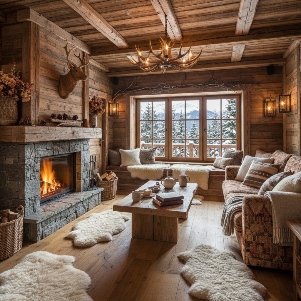 adoptez l'esprit chalet savoyard en associant bois et matières naturelles pour une ambiance chaleureuse et authentique cet hiver.