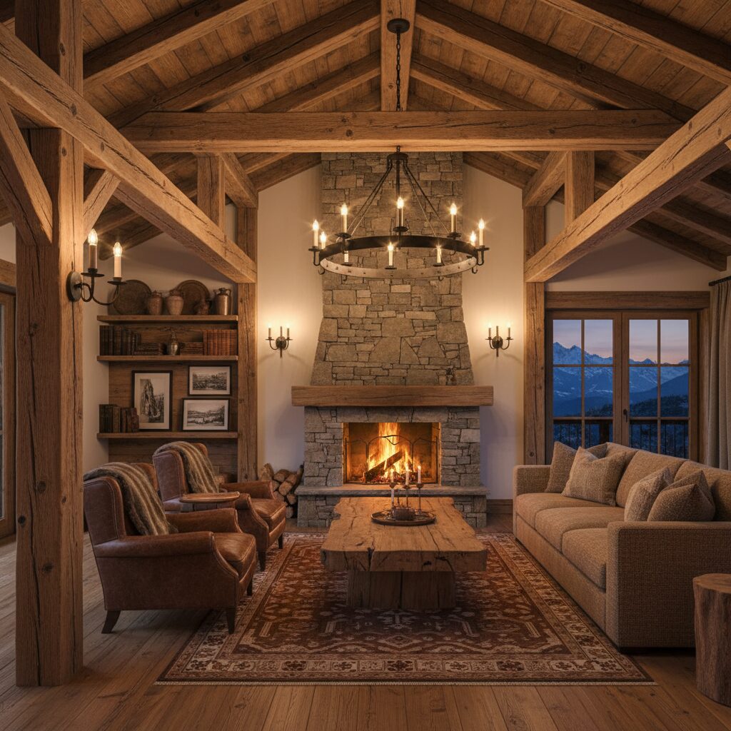 découvrez nos idées d’éclairage pour sublimer un salon rustique en chalet savoyard, alliant charme traditionnel et ambiance chaleureuse.