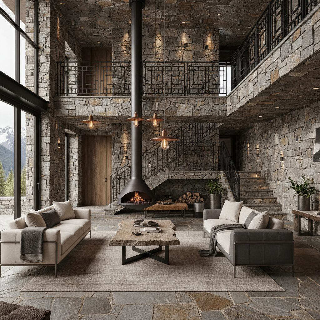 découvrez comment sublimer votre décoration en montagne en mariant élégamment la pierre naturelle et le métal pour un intérieur à la fois chaleureux et contemporain.