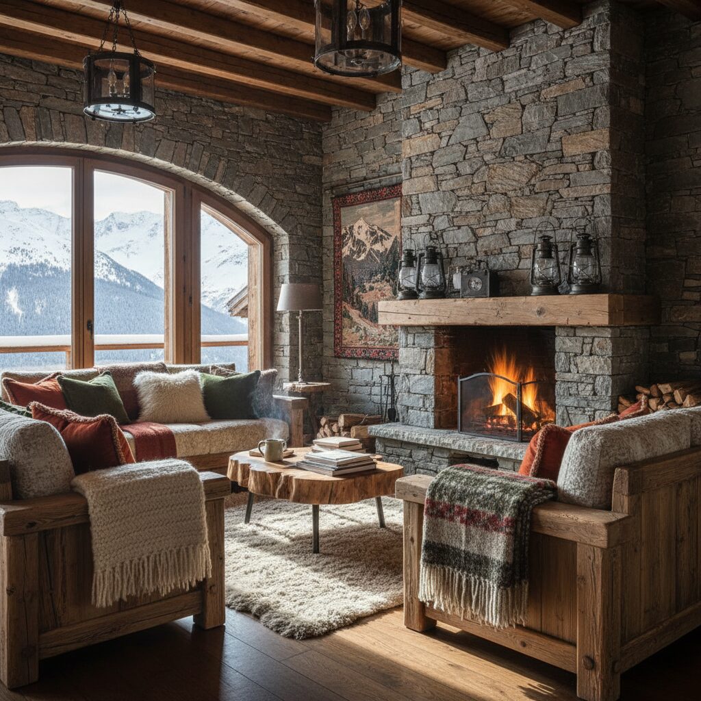 découvrez comment créer un style chalet savoyard en combinant des textiles doux et chaleureux avec des éléments en pierre authentiques pour une ambiance cosy et naturelle.