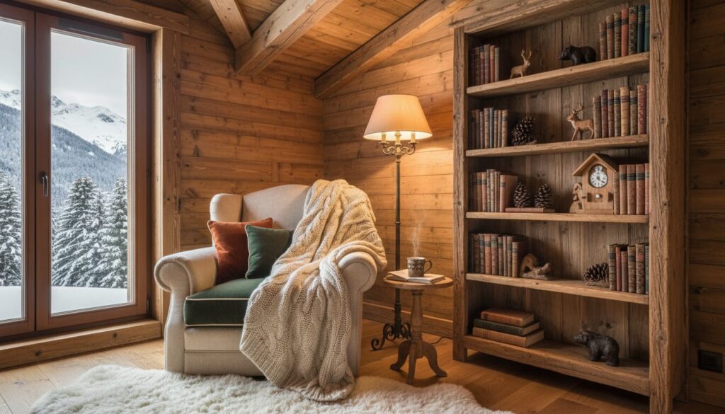 découvrez des idées déco inspirées d'une ambiance chalet savoyard pour créer un coin lecture cosy et chaleureux, parfait pour vos moments de détente.